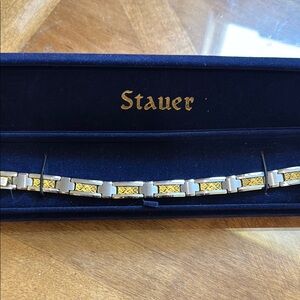 Elegant Gold and Silver Tennis Bracelet with Geometric Design